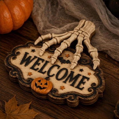 Halloween Skeleton Hand Welcome Hanging Sign