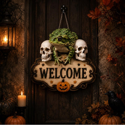 Halloween Skeleton Hand Welcome Hanging Sign