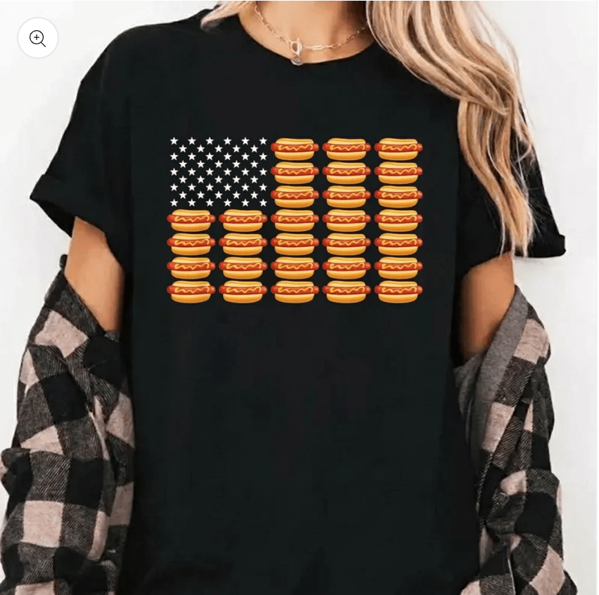 Hot Dog American Flag July 4th Patriotic Summer BBQ Funny T-Shirt
