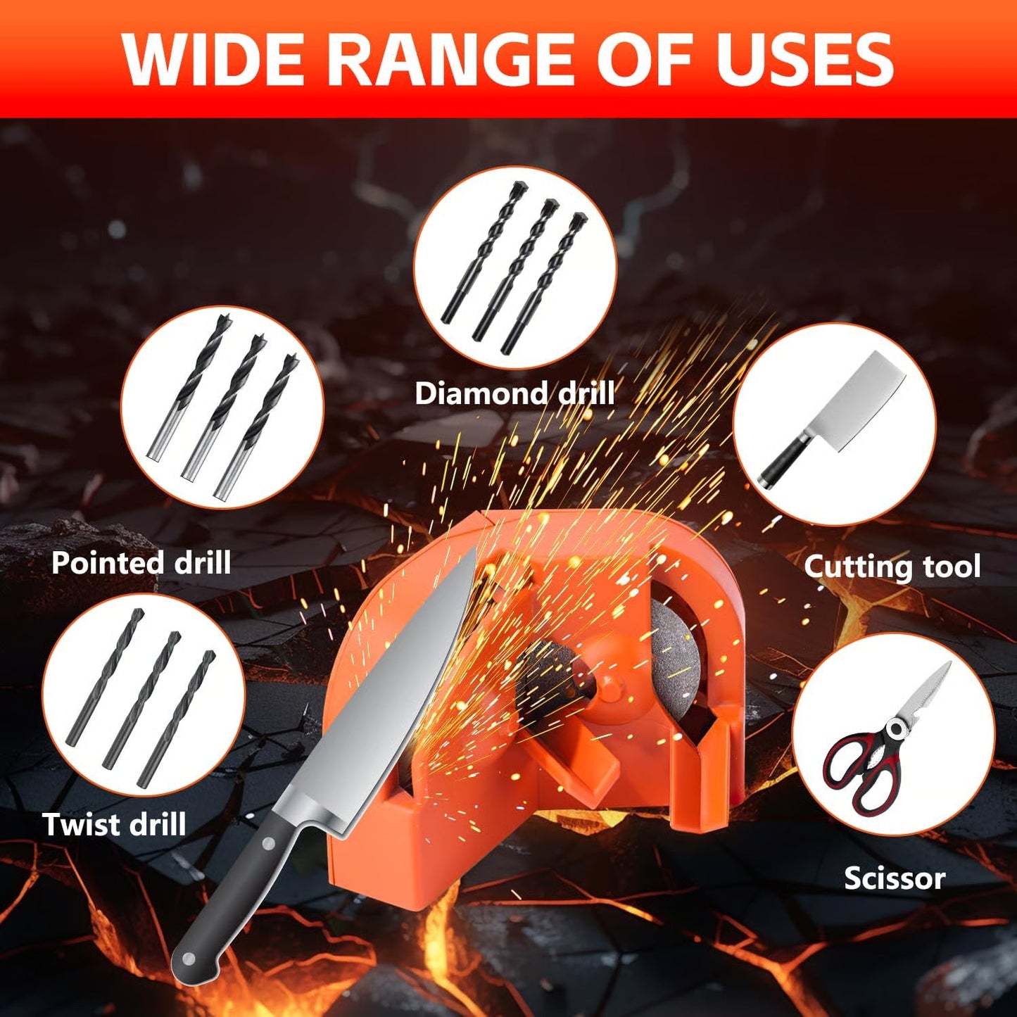 Multifunctional Universal Portable Drill Bit Sharpener for Twist Drills, Impact Drills, Milling Cutters and Kitchen Knives