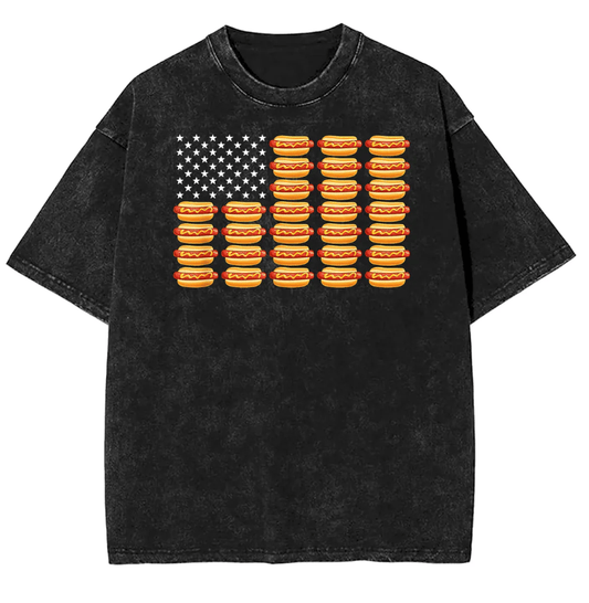 Hot Dog American Flag July 4th Patriotic Summer BBQ Funny T-Shirt