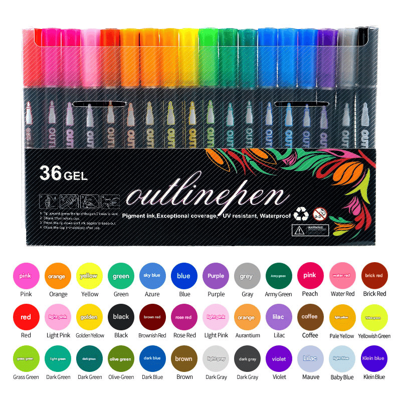 8/12/24/36/48 Colors Double Line Outline Art Pen Marker Pen