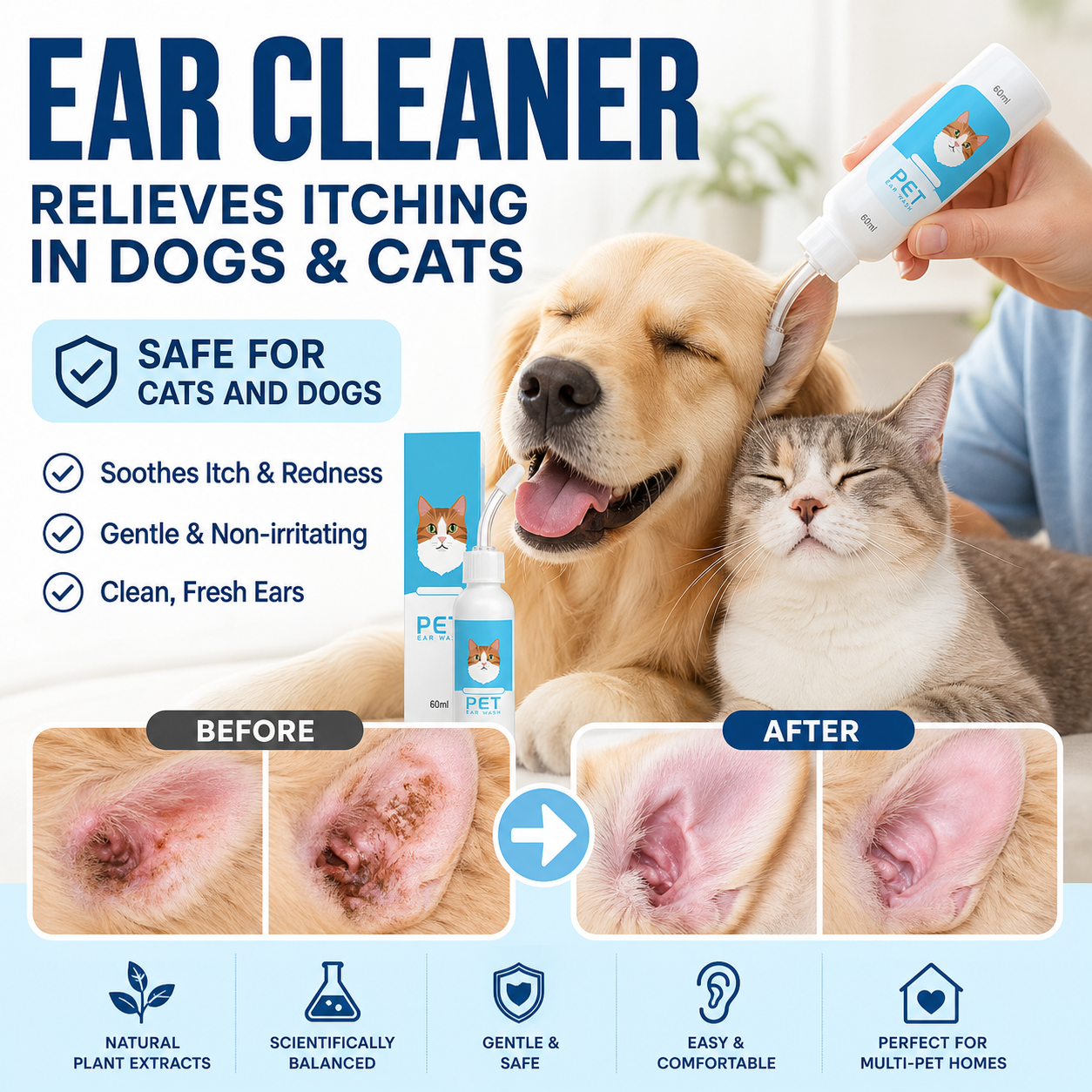 🐶🐱 Ear cleaner, Relieves itching in dogs & cats