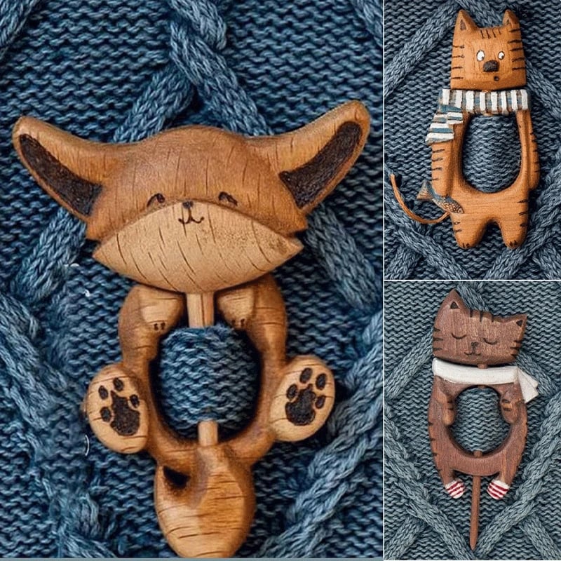 Wooden Animal Brooches