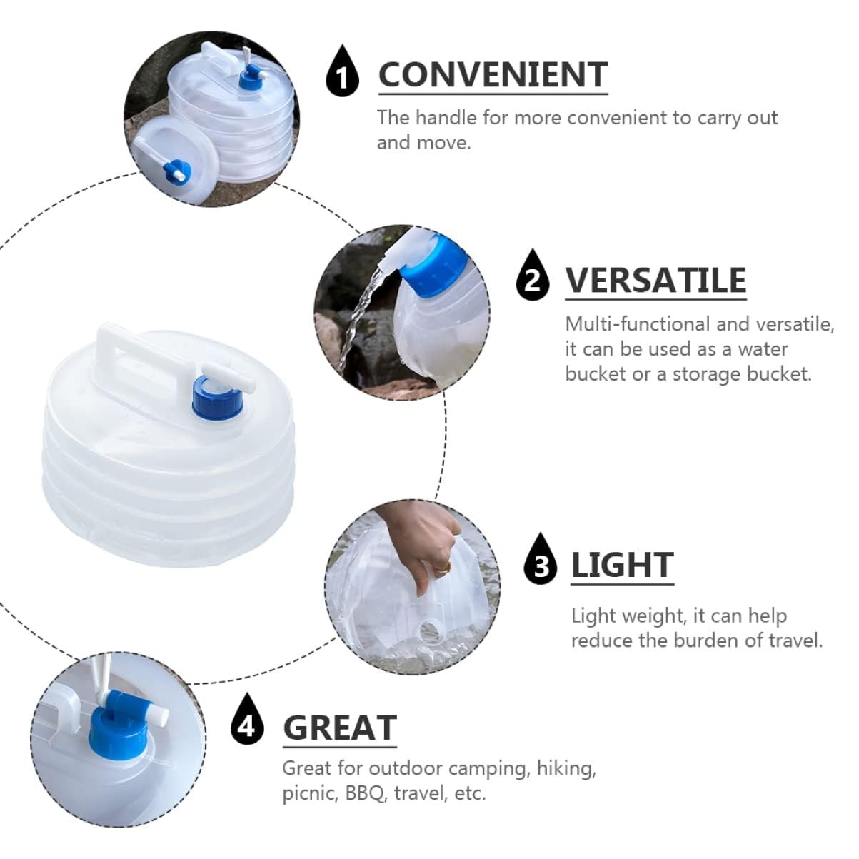3-15L Foldable Water Container with Tap Portable Collapsible Water Storage Tank Water Carrier Lifting Bag Leakproof Water Pouch Camping Water Jug Travel Water Dispenser Outdoor Water Storage