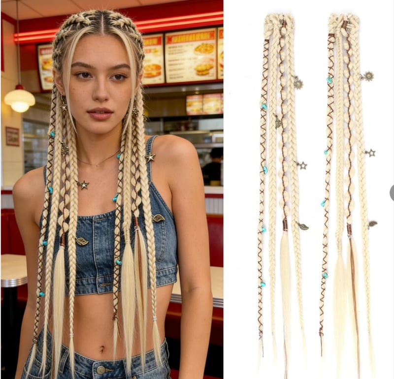 🔥🆕 2026 Boho Dreadlock Clip-In Hair Extensions 🌿 – 20" Braided Hair with Beads & Charms(✨2Pcs)