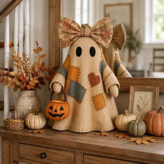 🍂👻 Lighted Vintage Patchwork Ghost