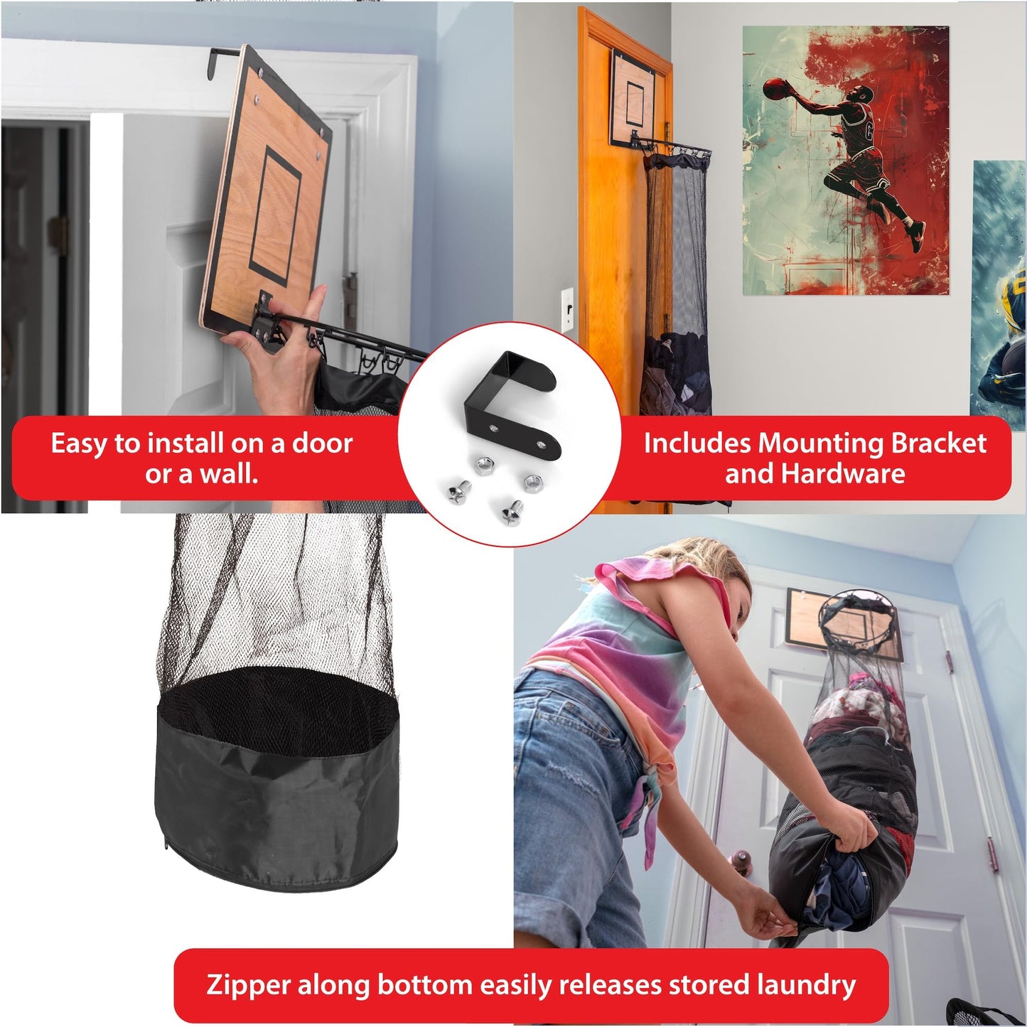 Over-the-Door Basketball Hoop Laundry Hamper