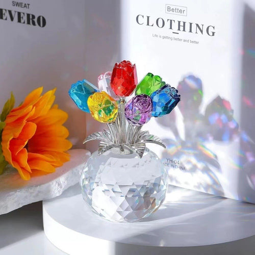 ✨🌹Crystal Colorful Rose Flower Collectible Figurine with Vase