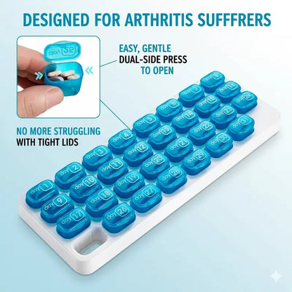 💊Monthly Pill Organizer with Lid - Arthritis-Friendly Easy-Open Lids 31 Removable Daily Pill Pods Date Reminder & Travel Case for Vitamins & Medications