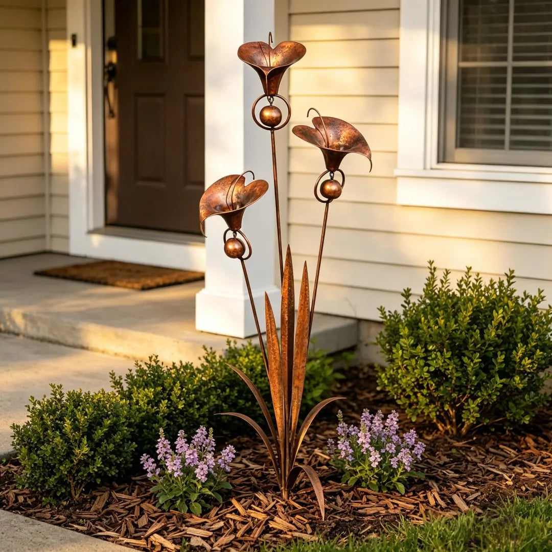 Copper Calla Lily Garden Chime Set – Peaceful Outdoor Decor for Flower Lovers 🌿🔔