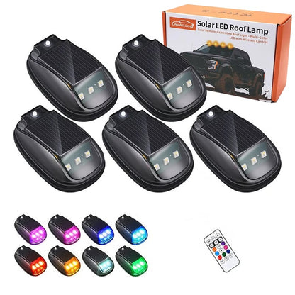 🔥Solar-powered RGB strobe light on car roof with remote control💡