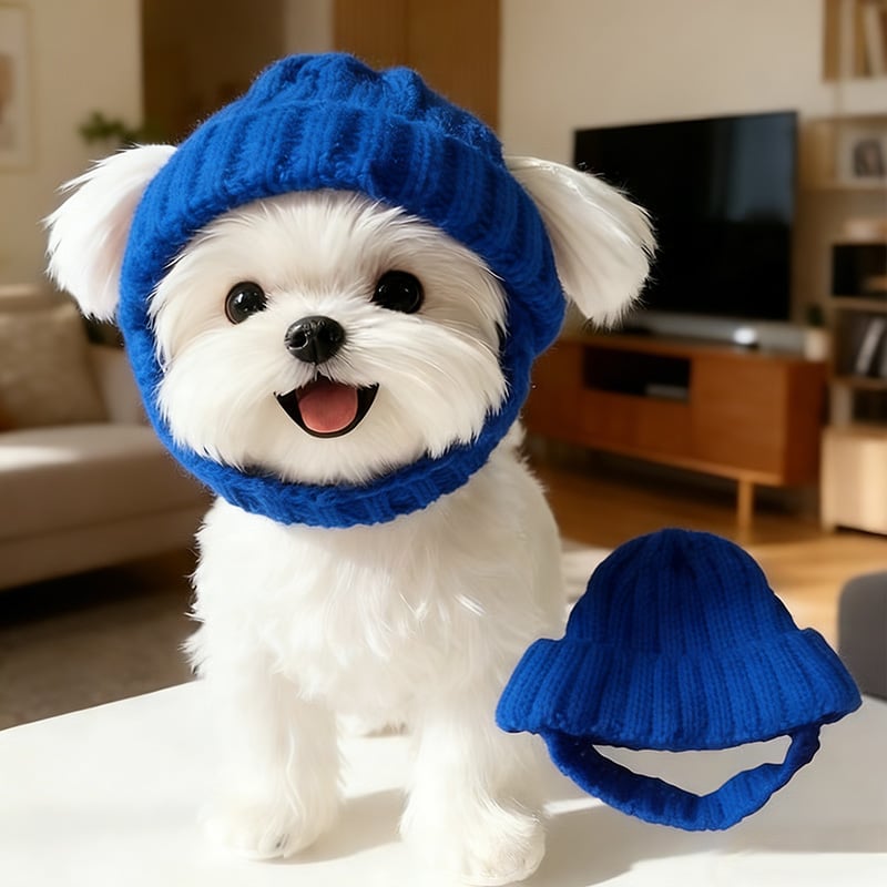 🔥🐾Red Wool Knit Dog Beanie with Ear Flaps – Warm Winter Hat