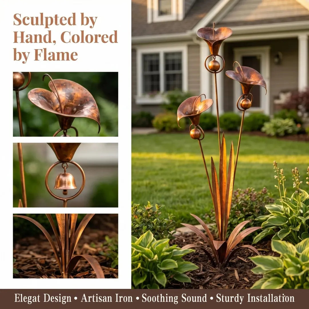 Copper Calla Lily Garden Chime Set – Peaceful Outdoor Decor for Flower Lovers 🌿🔔