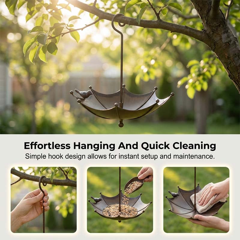 🐦Hanging Umbrella Bird Feeder & Bath – Dual-Use, Rust-Resistant, Vintage Garden Decor ☂️