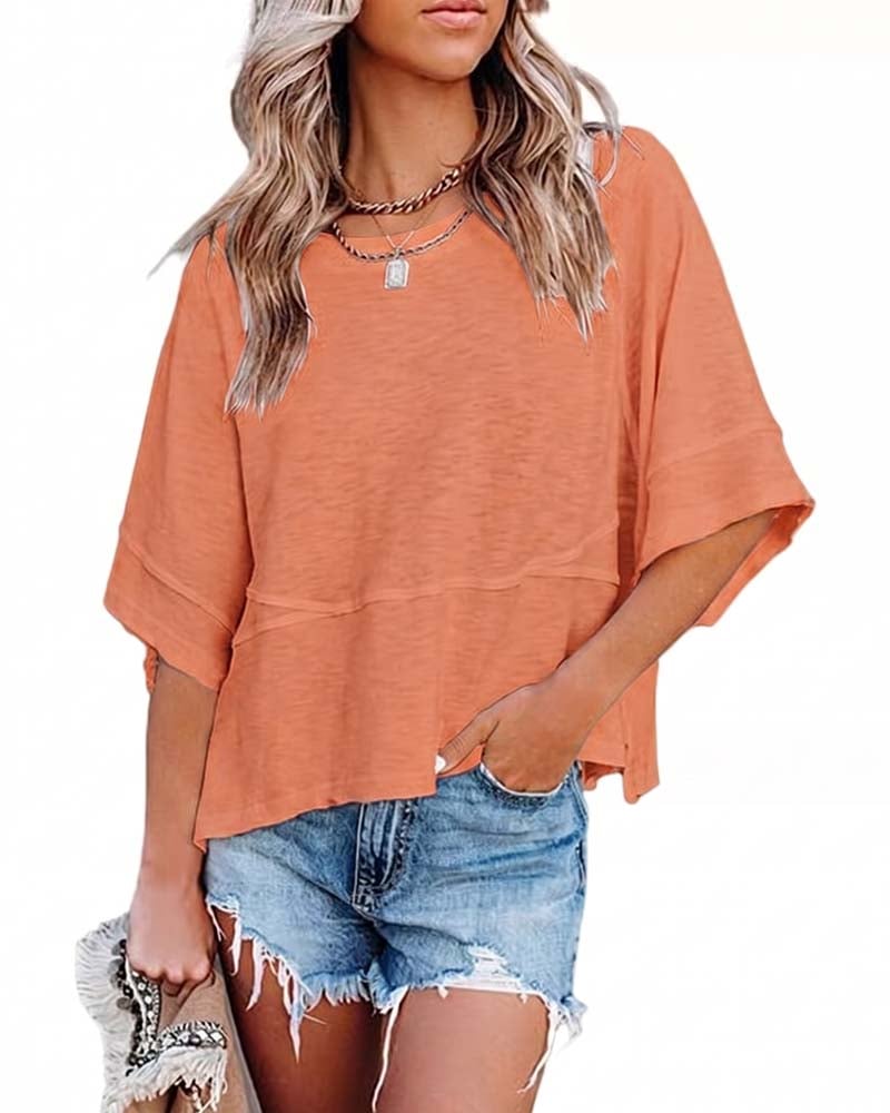 Panel Solid Color Flared Sleeve T-Shirt