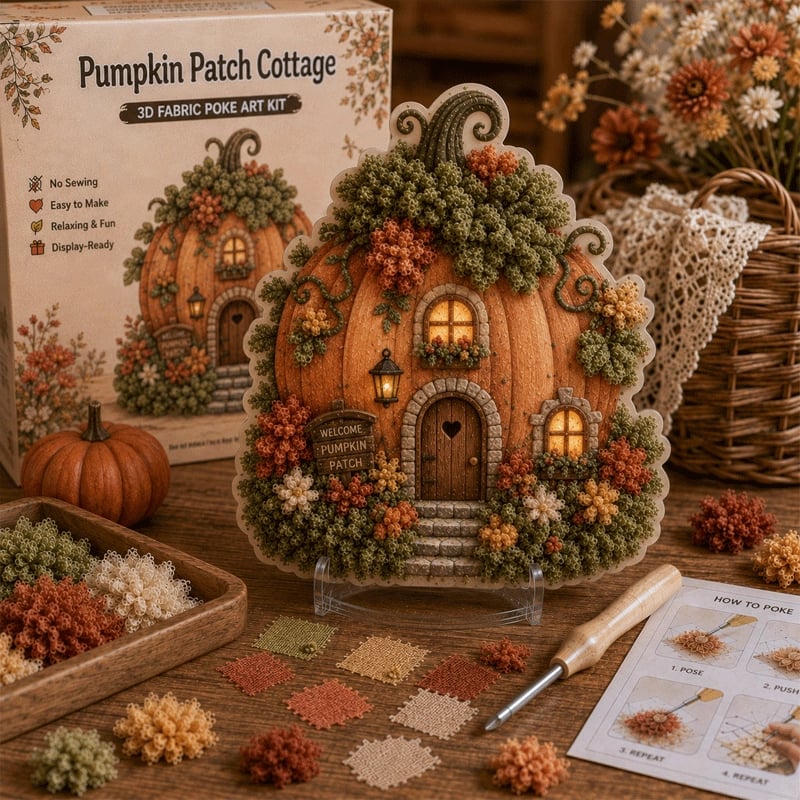 🍄 Whimsical Village 3D Fabric Poke Art Kit