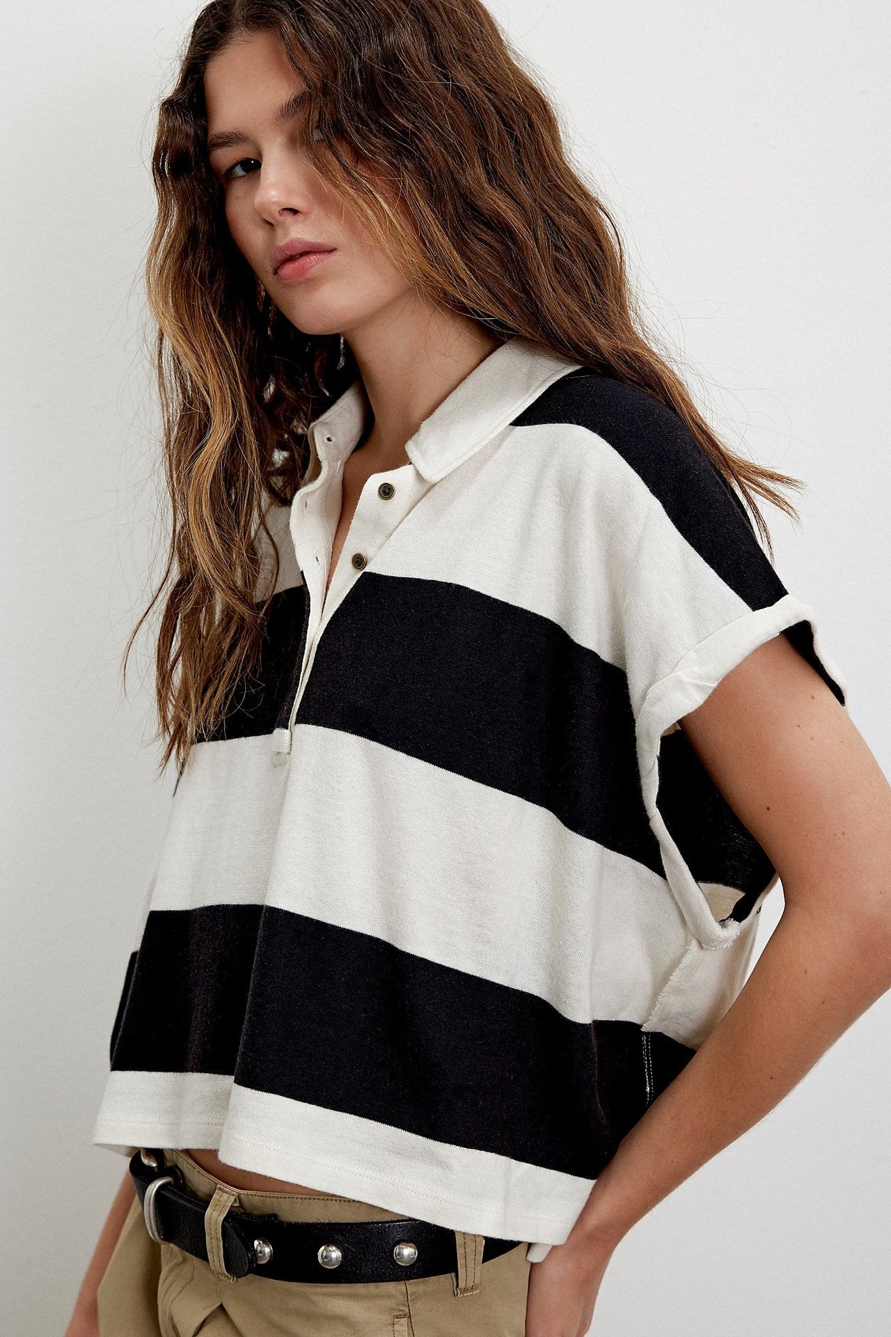 Women's Summer Striped Polo Shirt – Casual Loose Short Sleeve Top