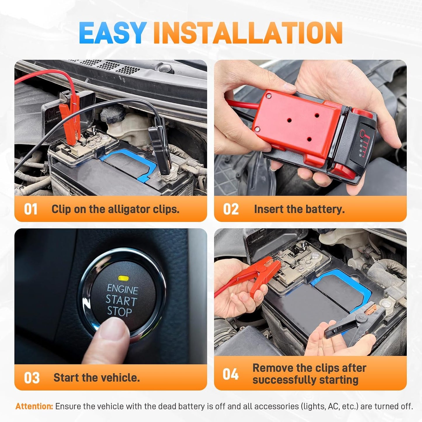 Car Starter Jumper Cables With Adapter For Dewalt 20v