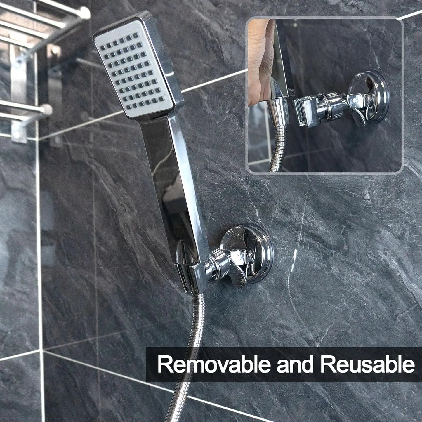 2pcs Adjustable Shower Head Holders Removable Suction Cup Shower Head Bracket No Drill Shower Head Bracket