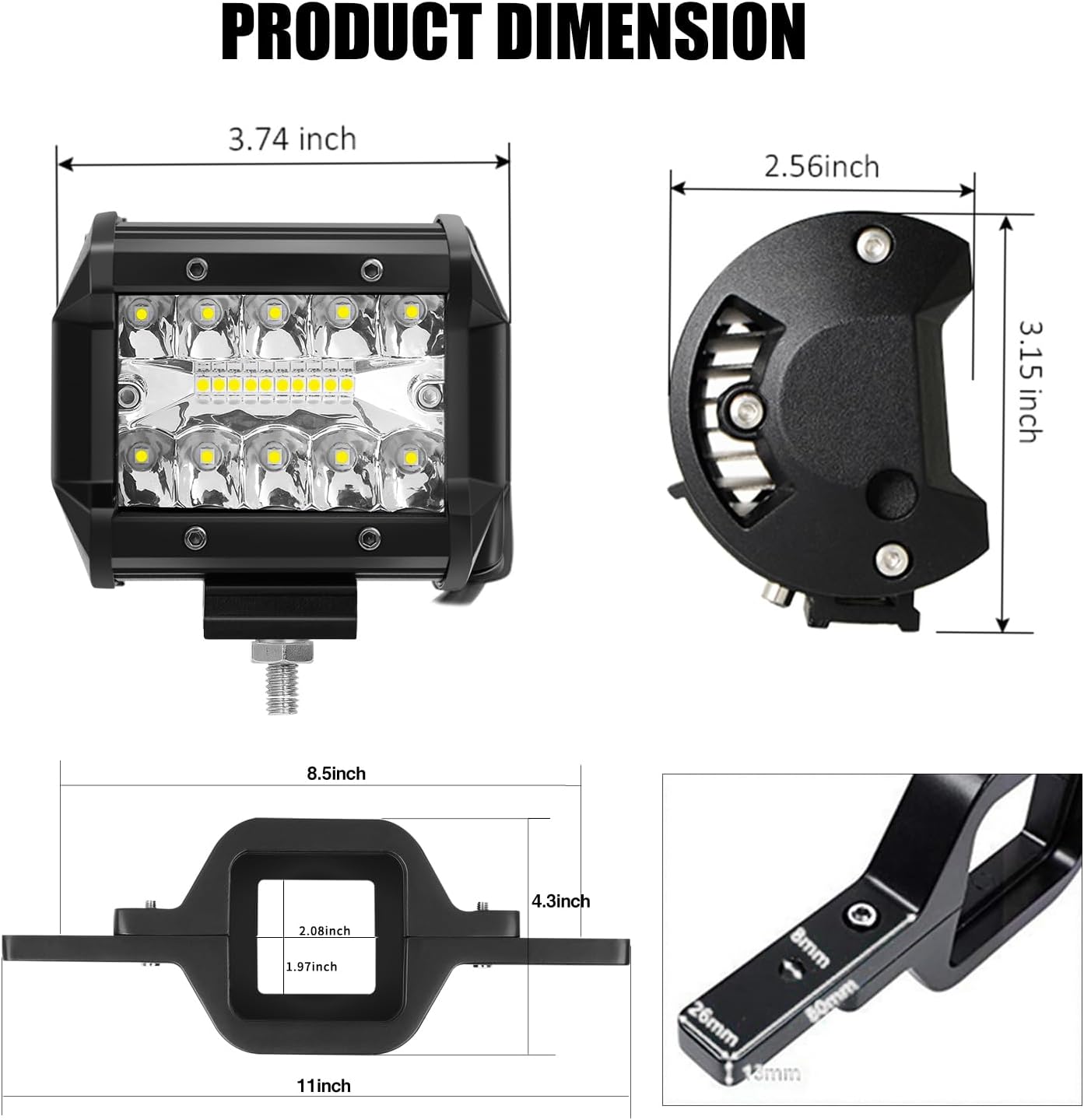 2pcs 4 Inch LED Pods with Tow Hitch Mounting Brackets