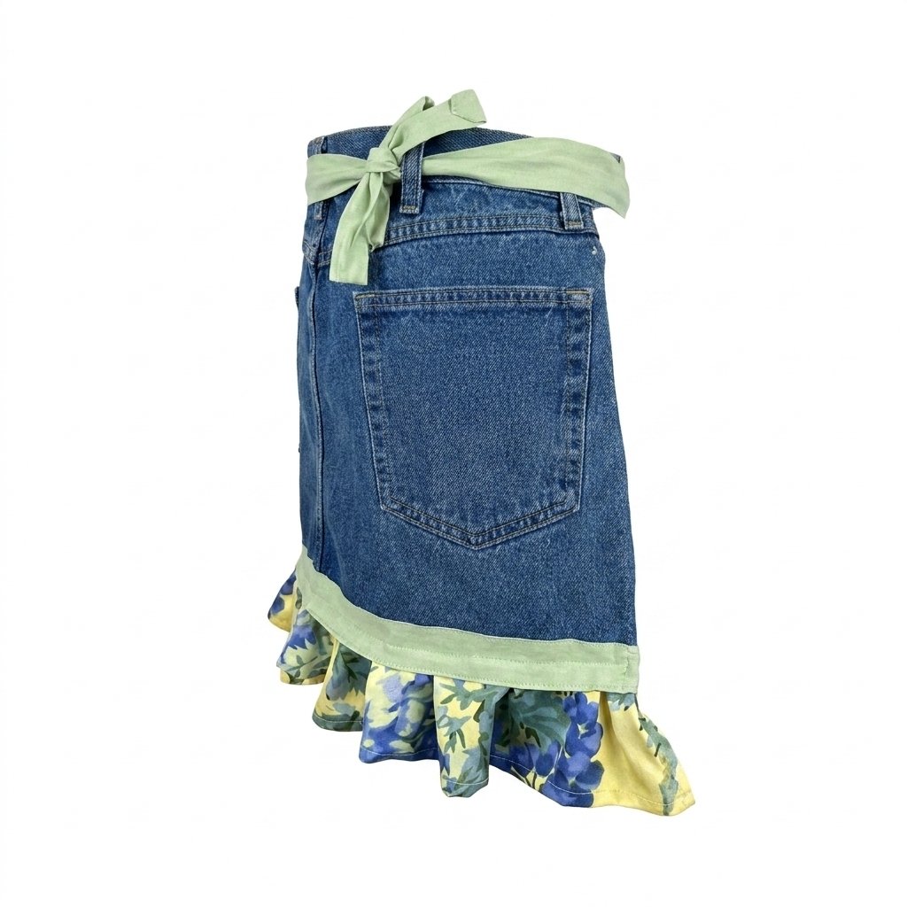 👖 Denim Echo Ruffle Apron – Upcycled Vintage Jean with Floral Lace 🌸 Sustainable Kitchen & Gardening Gift 🧑‍🌾♻️