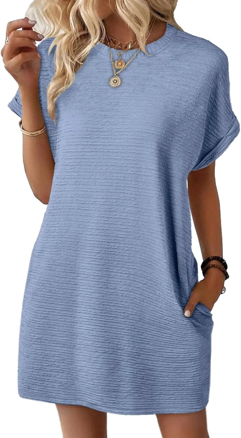 2026 New Women's Lightweight Summer Short Sleeve Dress with Pockets