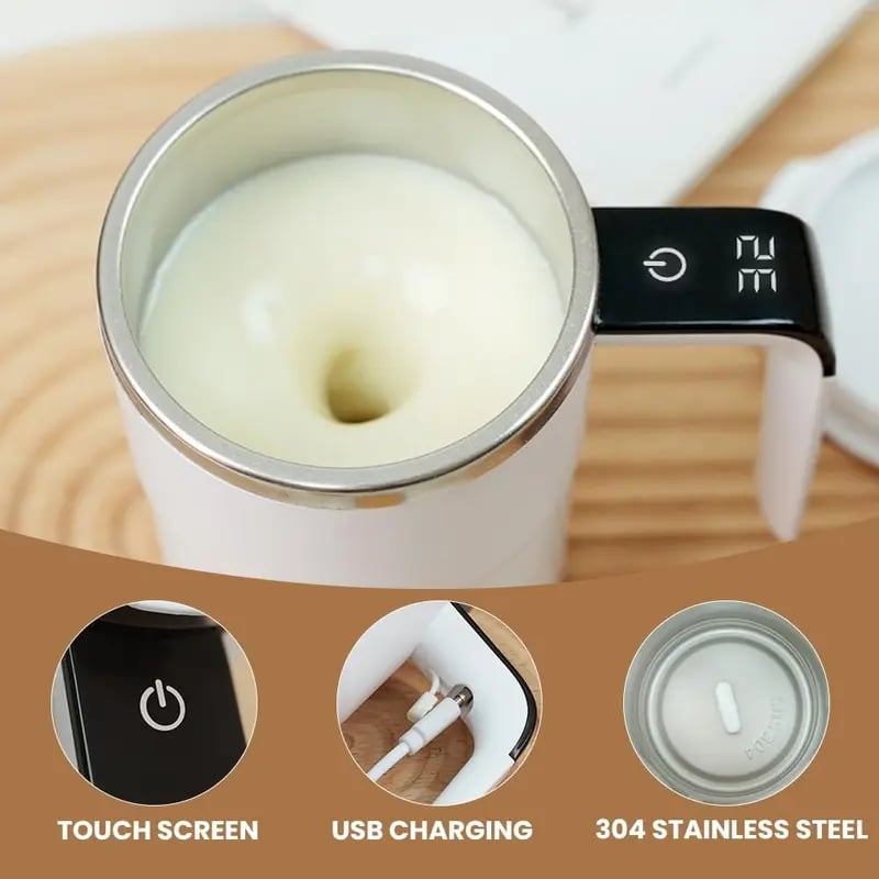 Electric coffee mug with a built-in LCD thermometer, perfect for brewing coffee, milk, cocoa, etc.