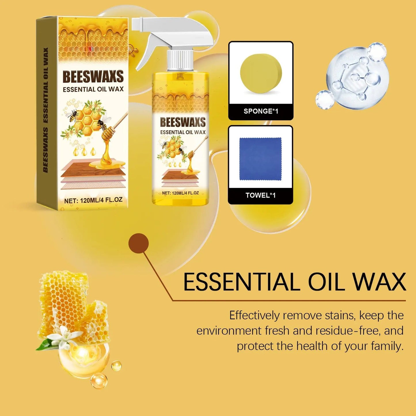 🪵Beeswax Wood Polish Spray 120ml | Natural Shine & Protection for Furniture, Floors, Cabinets – Non-Greasy, Anti-Dust Finish