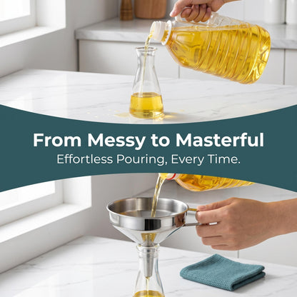 🔥Hot Sale 304 Stainless Steel Funnel with Filter Mesh – Kitchen Food Grade Metal Funnel for Oil, Alcohol, Jam & Spice Filling 🥄