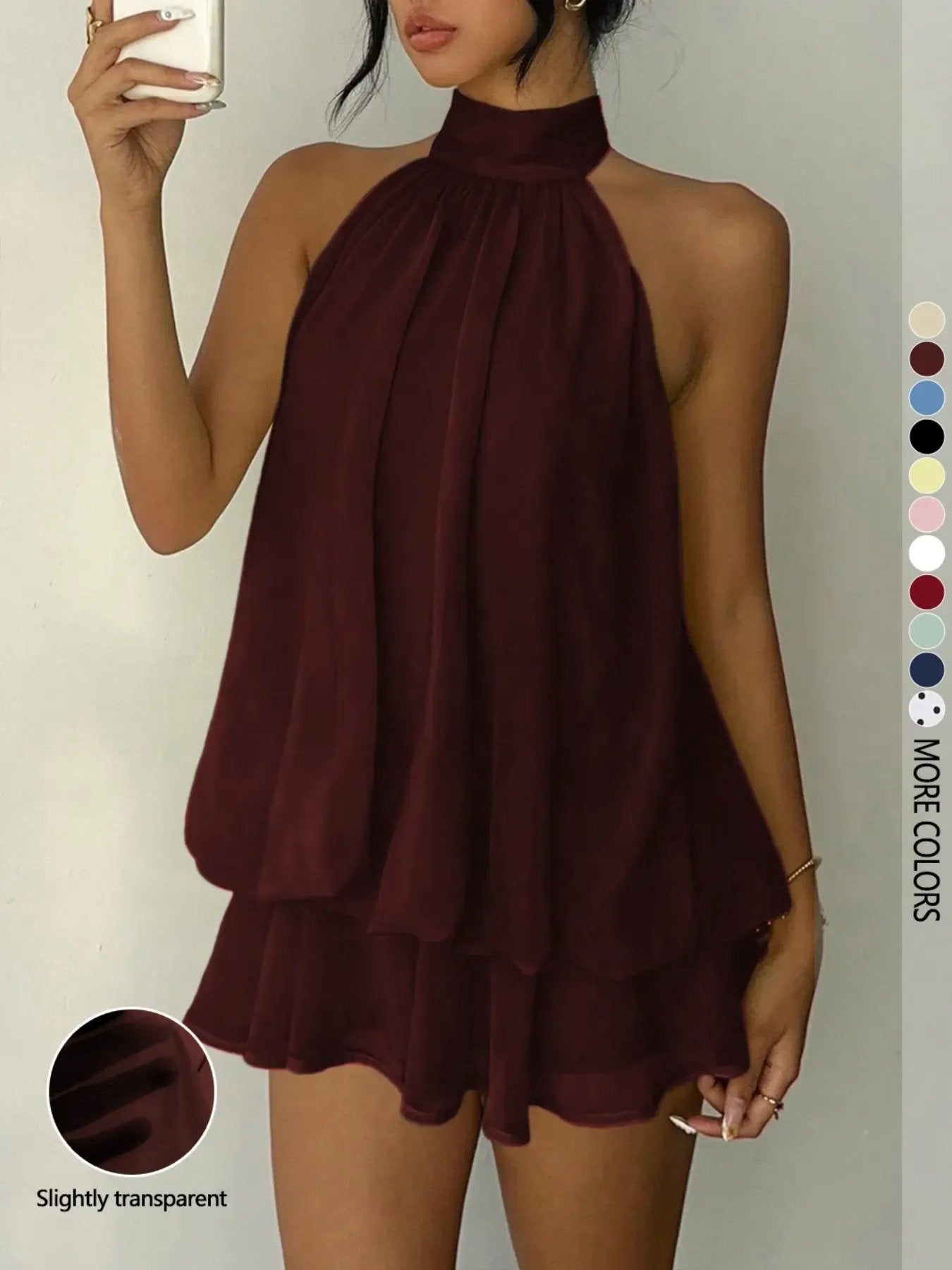 👗 Women's Backless Halter Mini Dress Jumpsuit – Elegant Ruffle Lace Up Romper with Fitted Silhouette for Casual & Fashion Wear
