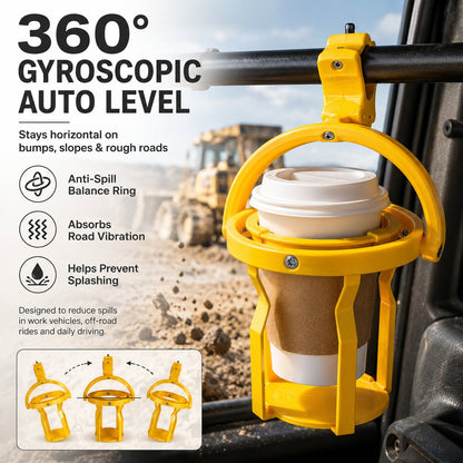 Gyroscopic Anti-Spill Clamp-On Cup Holder – 360° Auto Level Shockproof Drink Mount for All Vehicles