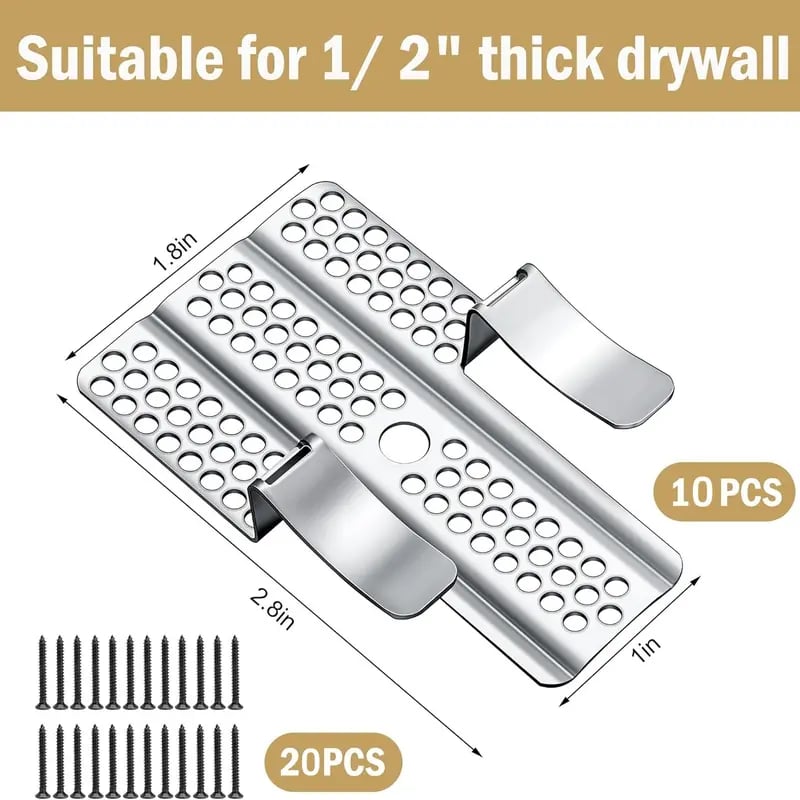 10pcs Drywall Fastener Clips, Stainless Steel Drywall Repair Clips with 20pcs Screws Fits 1/2" and 5/8" Panels
