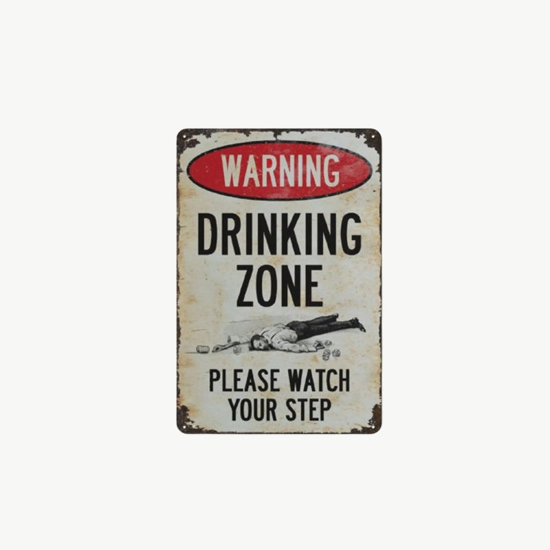 Funny Warning Drinking Zone Vintage Bar Metal Sign 🍻🚧