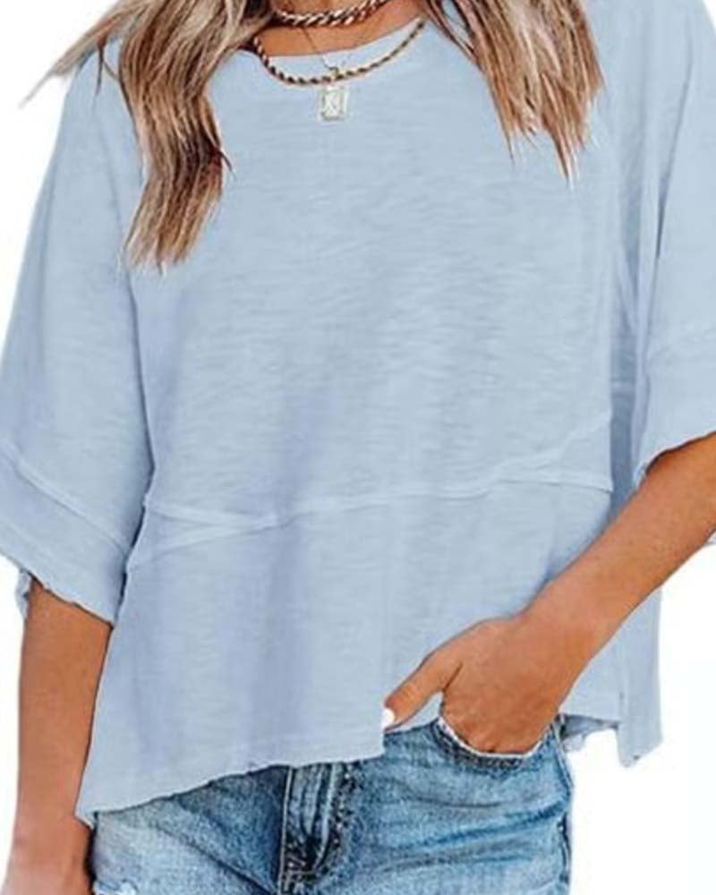 Panel Solid Color Flared Sleeve T-Shirt