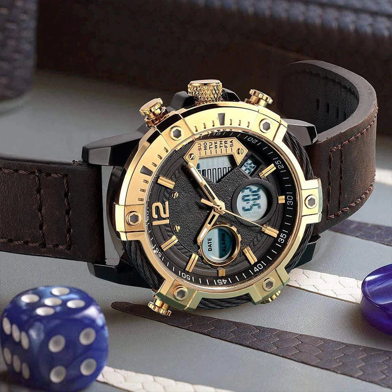🔥Multifunctional Dual Display 3ATM Waterproof Men's Quartz Sports Watch