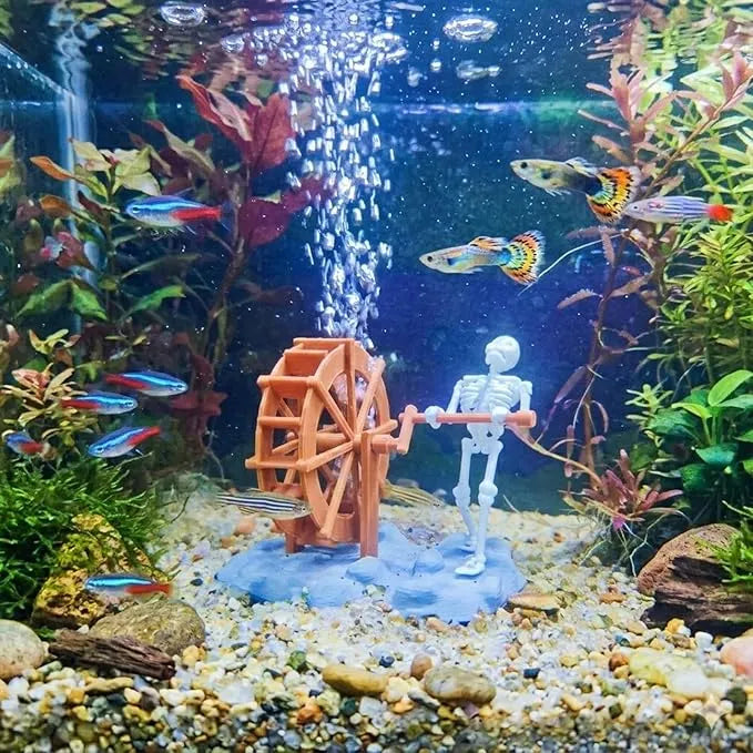 Funny Skeleton Water Wheel Aquarium Ornament