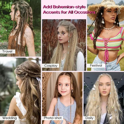 🔥🆕 2026 Boho Dreadlock Clip-In Hair Extensions 🌿 – 20" Braided Hair with Beads & Charms(✨2Pcs)