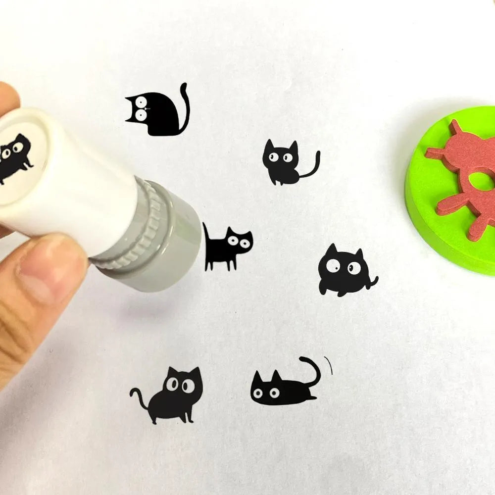Cat Pattern Stamp, 5 Counts/set Round Self-inking Stamp