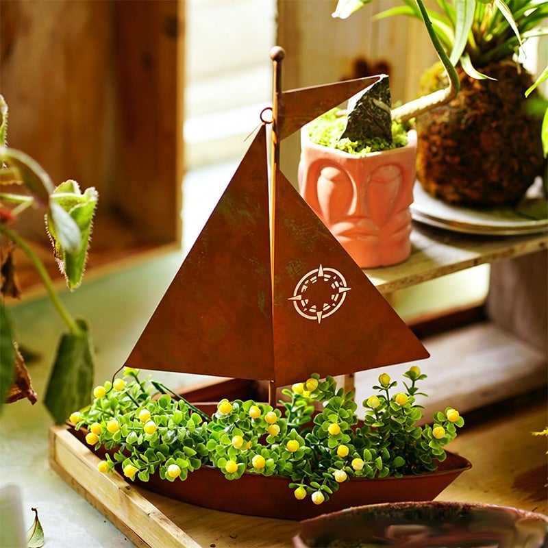 3D Rustic Metal Sailboat Pot