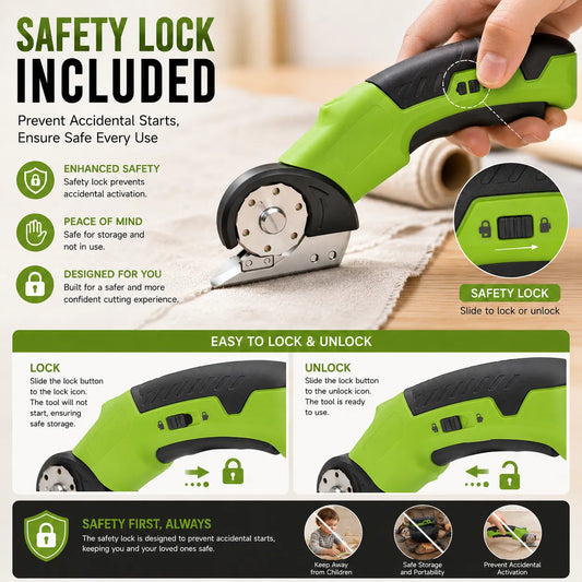 Cordless Electric Scissors 3.7V – Rechargeable Heavy Duty Cutter with Safety Lock