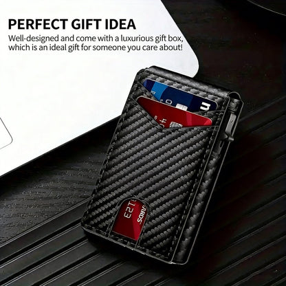 💼🔒Premium Aluminum RFID Blocking Minimalist Wallet for Men - Pop-Up Card Access, Money Clip & ID Window