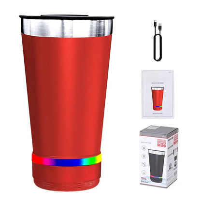 Stainless Steel 16.oz Nsulated MUG With Built-in Bluetooth Speaker Rechargeable Wireless Multi-color LED Lights Prefect Gift