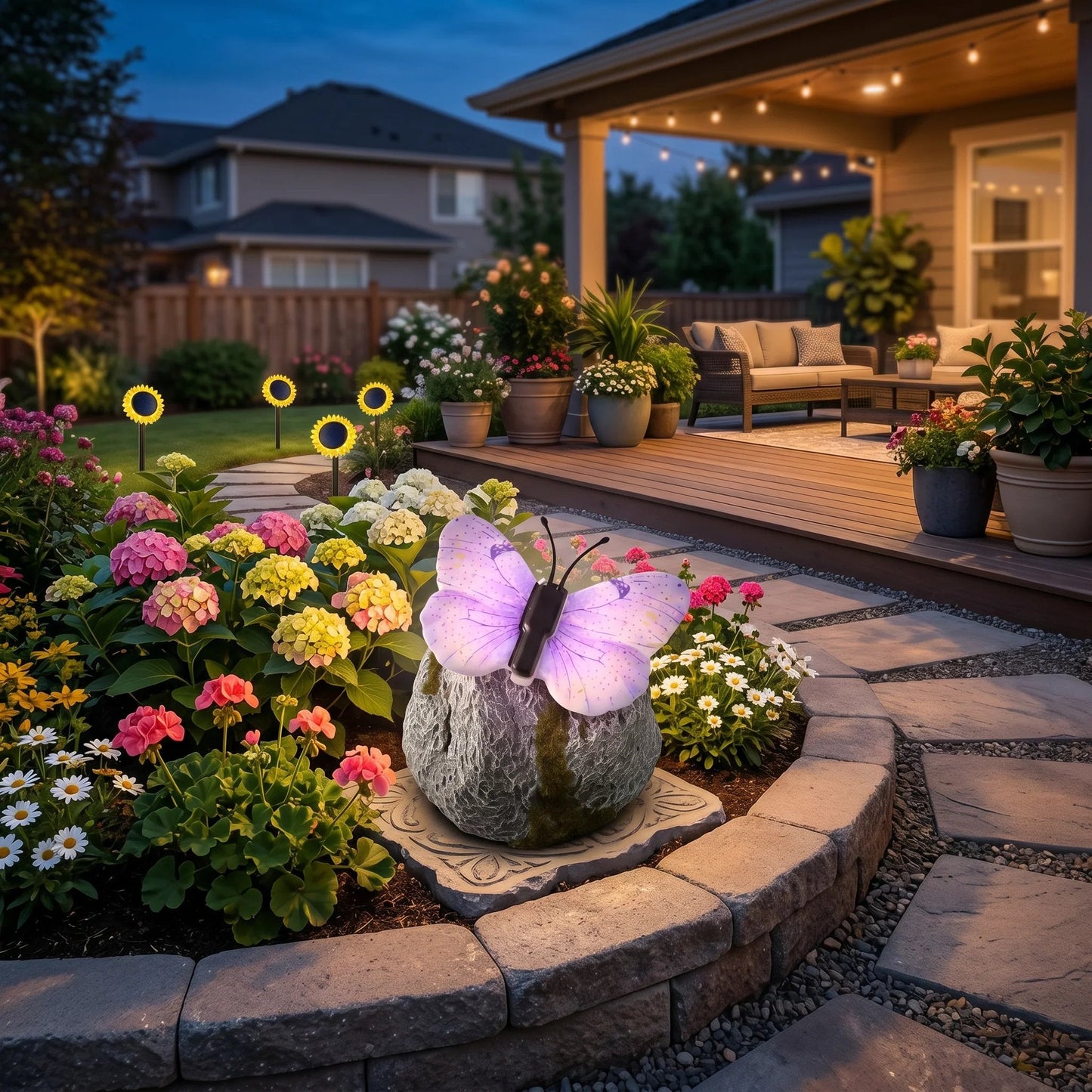 🦋 Solar Butterfly Stone Garden Light, Waterproof LED Glowing Landscape Rock Lamp, Auto On/Off Outdoor Resin Decor for Yard, Lawn, Pathway, Patio & Porch, Perfect Garden Gift
