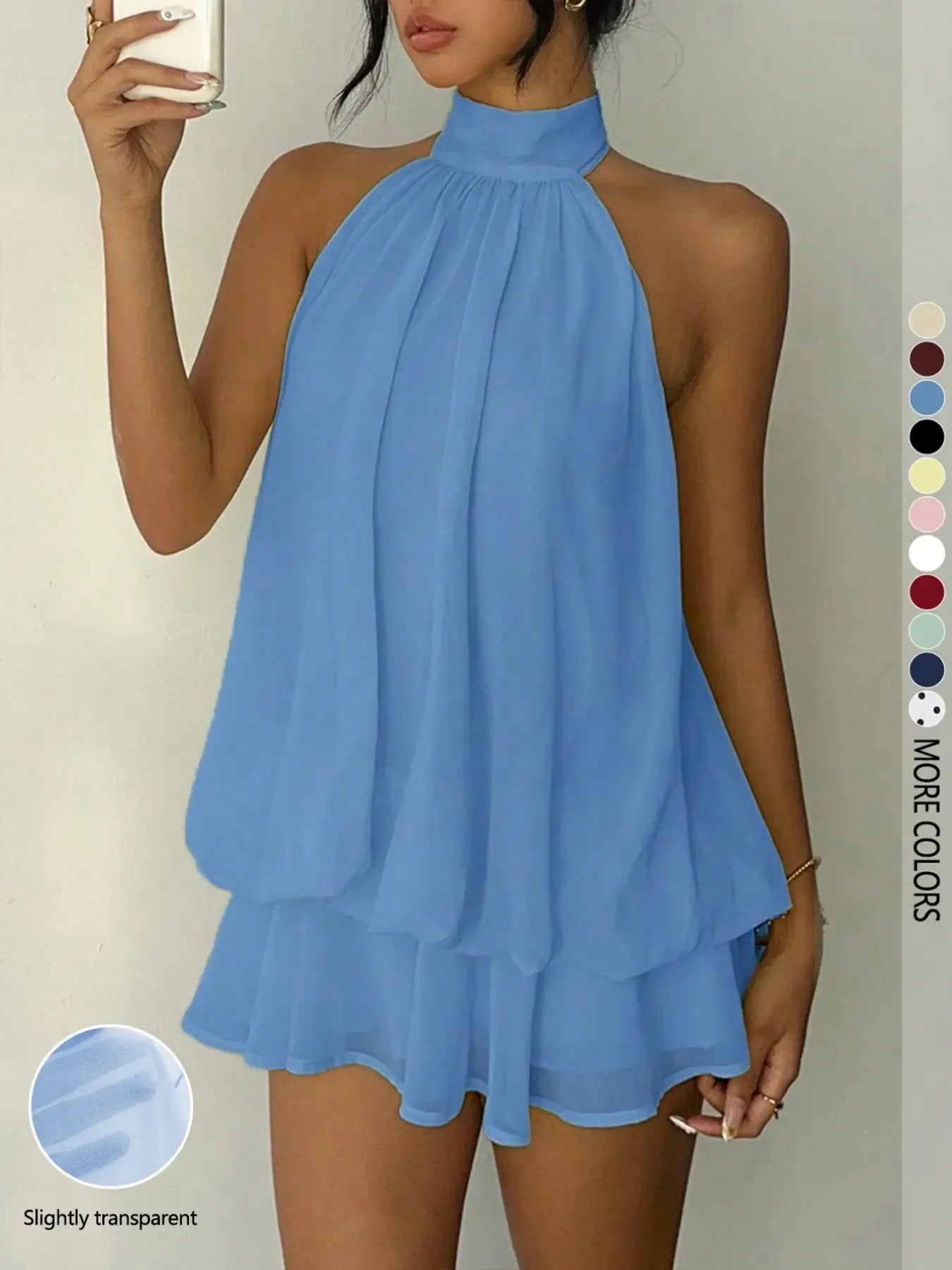 👗 Women's Backless Halter Mini Dress Jumpsuit – Elegant Ruffle Lace Up Romper with Fitted Silhouette for Casual & Fashion Wear
