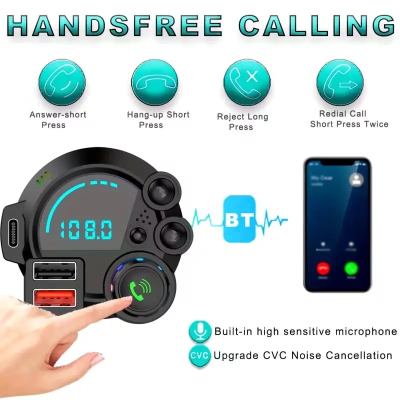 Bluetooth 5.3 Car Adapter Charger, 4-Port Fast Charging