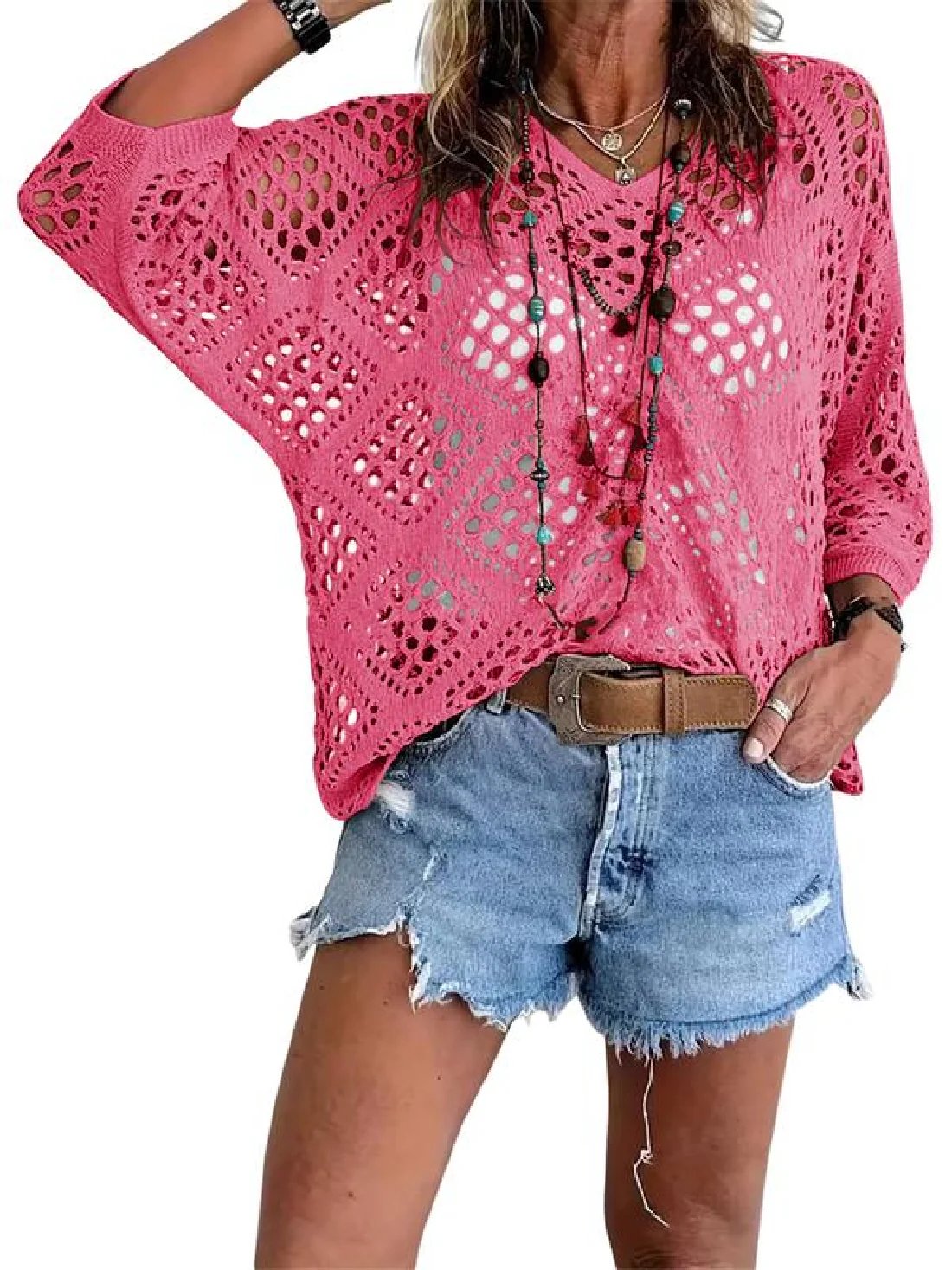 ? Handmade Crochet V‐Neck Boho Top | Apricot Summer Essential