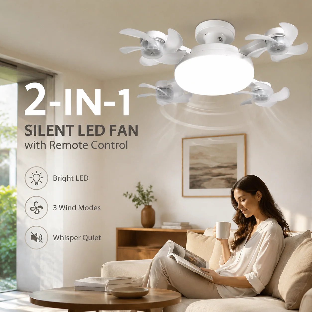 🌀E26/E27 Socket Ceiling Fan Light – 2-in-1 LED Light & Quiet Fan with Remote Control