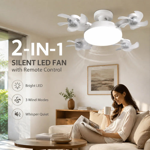 🌀E26/E27 Socket Ceiling Fan Light – 2-in-1 LED Light & Quiet Fan with Remote Control
