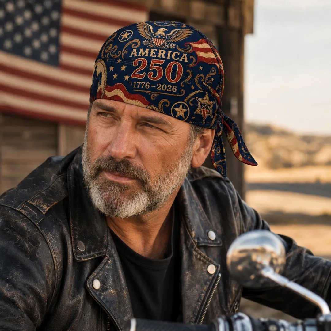 🔥LIMITED AMERICA 250 DESIGN — Cycling Pirate Hat / Biker Headwrap (Adjustable tie-back fit)
